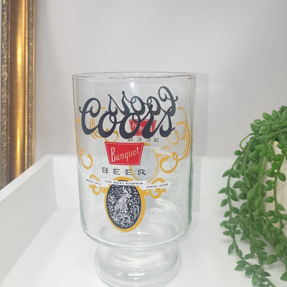 Coors Banquet Beer Glass - Clear Glass with Gold & Red Accents